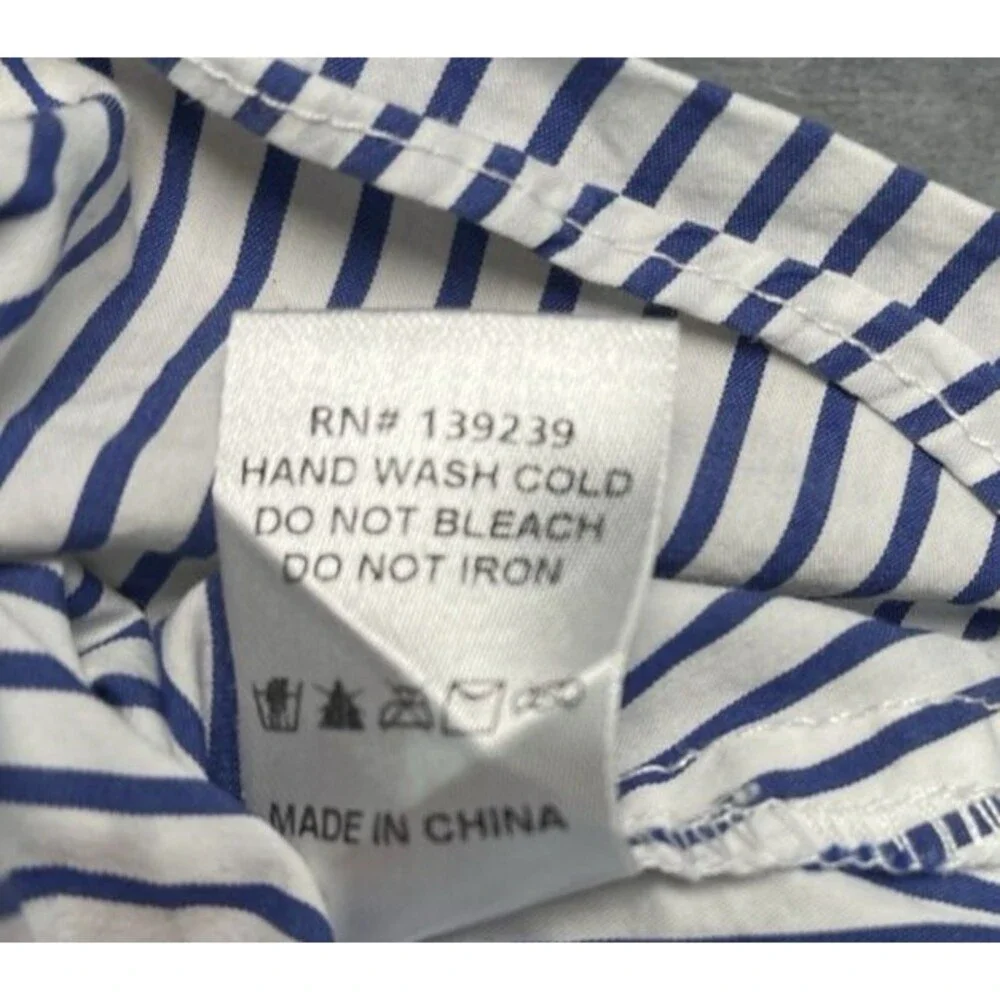 Pomander Place NWOT blue striped womens short sleeve blouse sz XL quiet luxury - Picture 8 of 8
